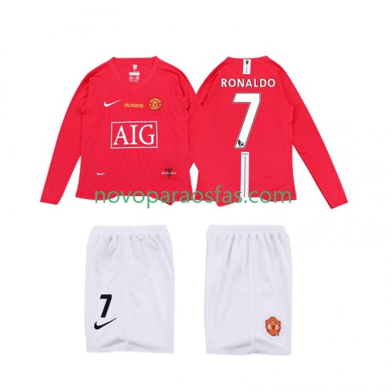 Camisolas Manchester United Ronaldo 7 Premier League 2009 Retro Criança Casa 2008 Manga Comprida