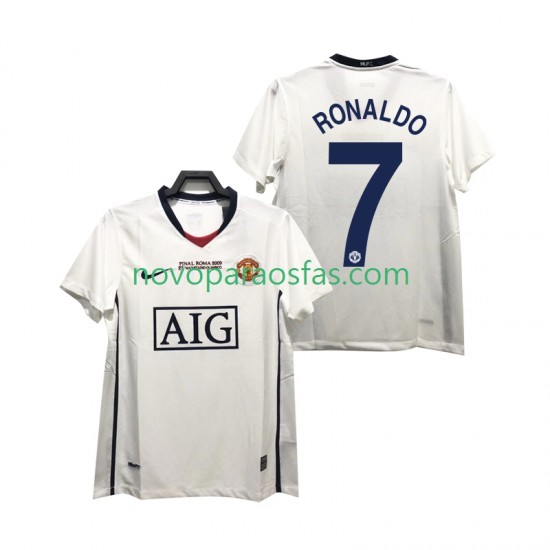 Camisolas Manchester United Ronaldo 7 Champions League 2009 Retro Homem Visitante 2008 Manga Curta
