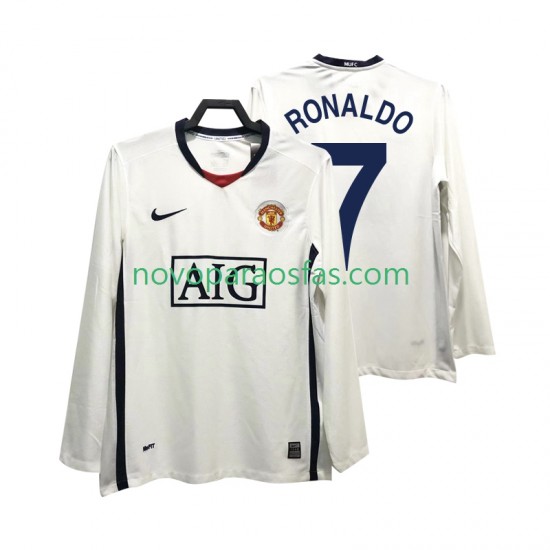 Camisolas Manchester United Ronaldo 7 Premier League 2009 Retro Homem Visitante 2008 Manga Comprida
