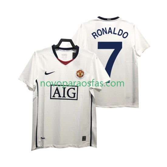 Camisolas Manchester United Ronaldo 7 Premier League 2009 Retro Homem Visitante 2008 Manga Curta