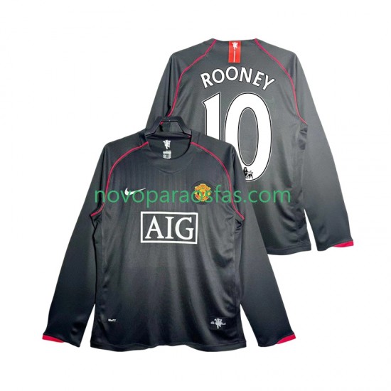 Camisolas Manchester United Rooney 10 2007 Retro Homem Visitante 2008 Manga Comprida