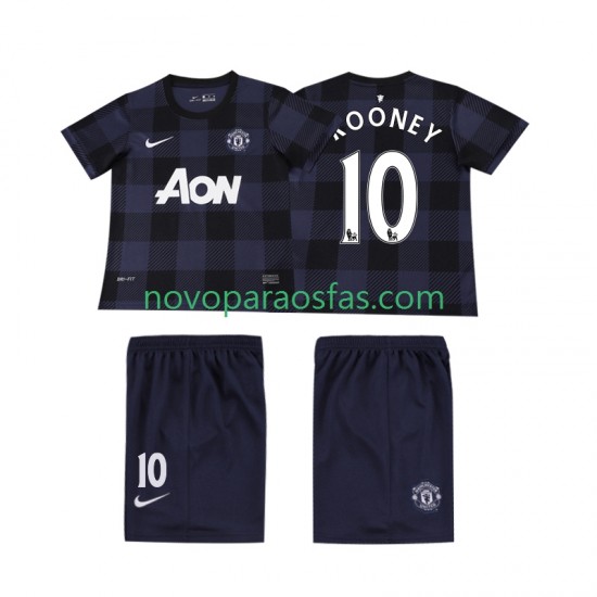 Camisolas Manchester United Rooney 10 2013 2014 Retro Criança Visitante Manga Curta
