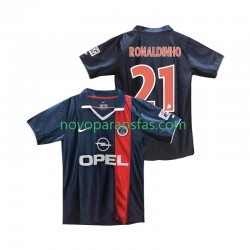 Camisolas Paris Saint-Germain RONALDINHO 21 2001 Retro Homem Casa 2002 Manga Curta