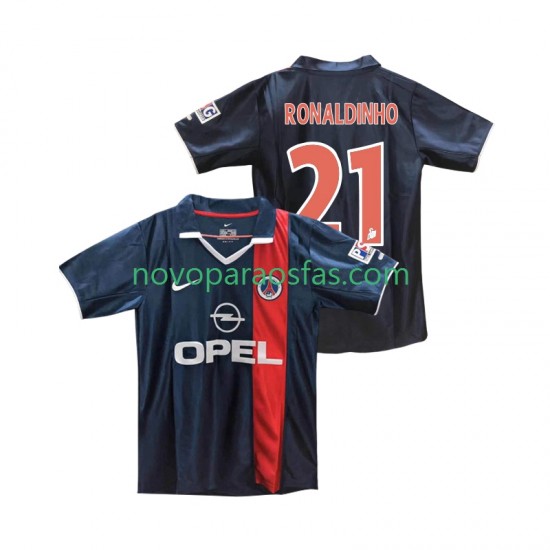 Camisolas Paris Saint-Germain RONALDINHO 21 2001 Retro Homem Casa 2002 Manga Curta
