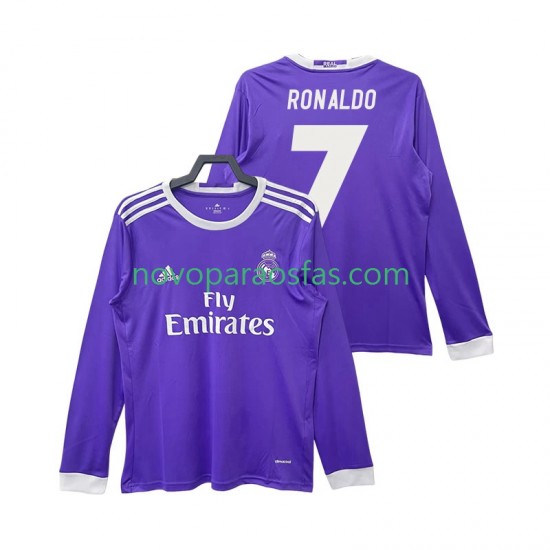 Camisolas Real Madrid Cristiano Ronaldo 7 2016 2017 Retro Homem Visitante Manga Comprida