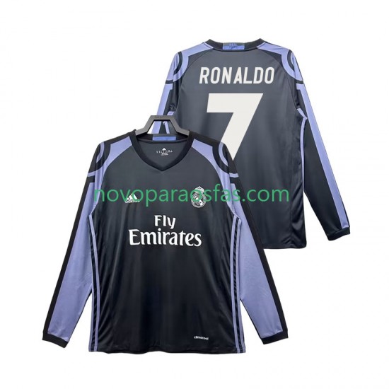 Camisolas Real Madrid Cristiano Ronaldo 7 2016 2017 Retro Homem Alternativo Manga Comprida