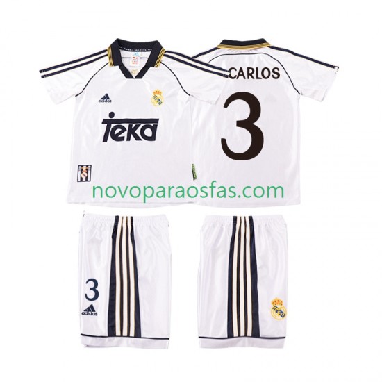 Camisolas Real Madrid R CARLOS 3 2000 Retro Criança Casa 1998 Manga Curta