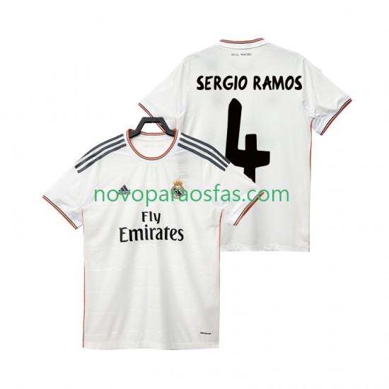Camisolas Real Madrid SERGIO RAMOS 4 2013 2014 Retro Homem Casa Manga Curta