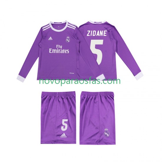 Camisolas Real Madrid ZIDANE 5 2016 Retro Criança Visitante Manga Comprida