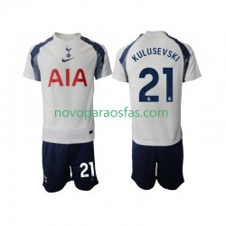 Camisolas Tottenham Hotspur Kulusevski 21 Criança Casa 2025-2026 Manga Curta