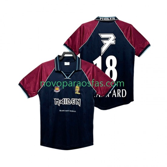Camisolas West Ham United LAMPARD 18 Iron Maiden Retro Homem Casa 1999 Manga Curta
