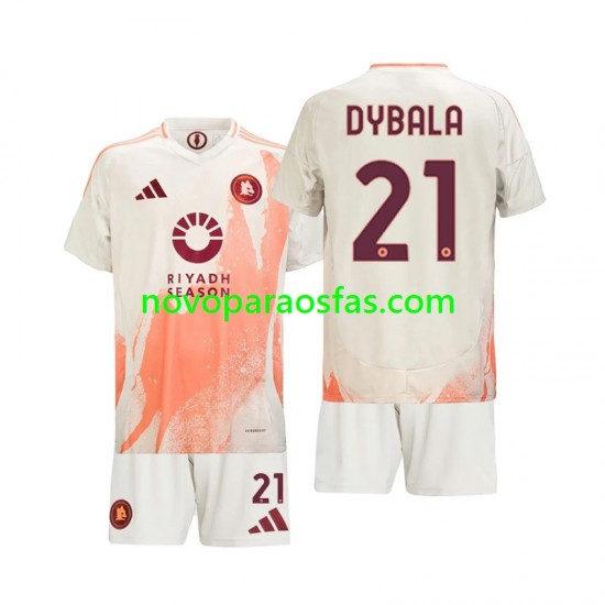 Camisolas AS Roma Paulo Dybala 21 Criança Visitante 2024-2025 Manga Curta