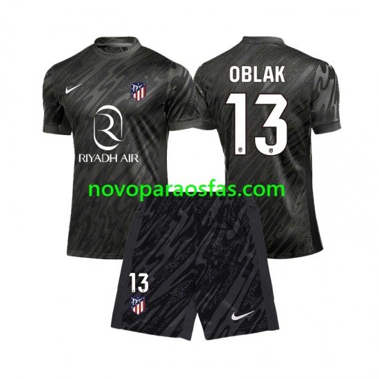 Camisolas Atlético Madrid Jan Oblak 13 Guarda-redes Criança Casa 2024-2025 Manga Curta