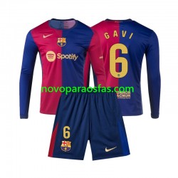 Camisolas FC Barcelona Gavi 6 Criança Casa 2024-2025 Manga Comprida