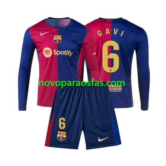 Camisolas FC Barcelona Gavi 6 Criança Casa 2024-2025 Manga Comprida