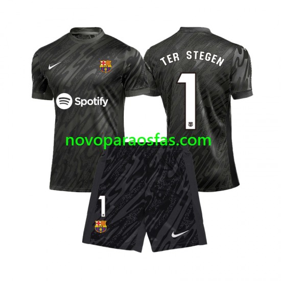 Camisolas FC Barcelona Ter Stegen 1 Guarda-redes Criança Alternativo 2024-2025 Manga Curta