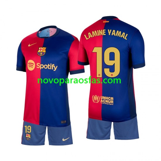Camisolas FC Barcelona Lamine Yamal 19 Criança Casa 2024-2025 Manga Curta