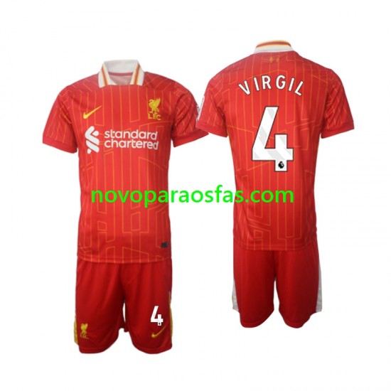 Camisolas Liverpool Virgil 4 Criança Casa 2024-2025 Manga Curta