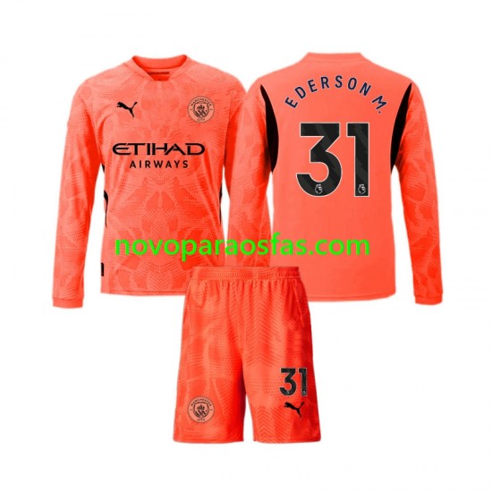 Camisolas Manchester City Ederson Moraes 31 Guarda-redes Criança Visitante 2024-2025 Manga Comprida