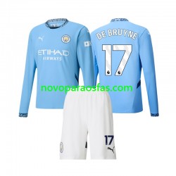 Camisolas Manchester City Kevin De Bruyne 17 Criança Casa 2024-2025 Manga Comprida