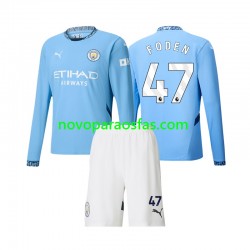 Camisolas Manchester City Phil Foden 47 Criança Casa 2024-2025 Manga Comprida