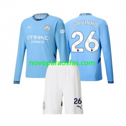 Camisolas Manchester City Savinho 26 Criança Casa 2024-2025 Manga Comprida