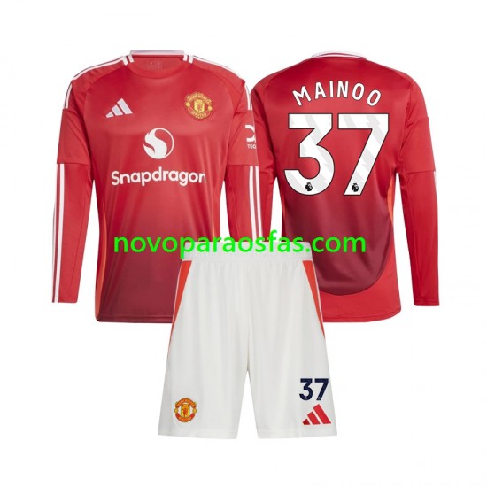 Camisolas Manchester United Kobbie Mainoo 37 Criança Casa 2024-2025 Manga Comprida