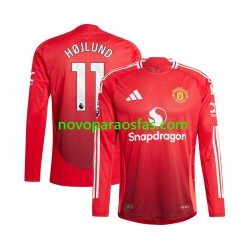 Camisolas Manchester United Rasmus Hojlund 11 Homem Casa 2024-2025 Manga Comprida