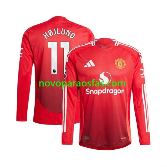 Camisolas Manchester United Rasmus Hojlund 11 Homem Casa 2024-2025 Manga Comprida
