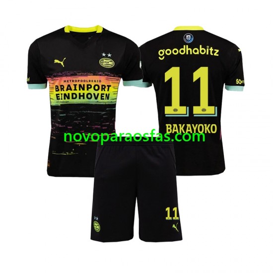 Camisolas PSV Eindhoven Johan Bakayoko 11 Criança Visitante 2024-2025 Manga Curta