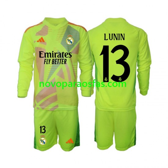 Camisolas Real Madrid Lunin 13 Guarda-redes Criança Quarto 2024-2025 Manga Comprida