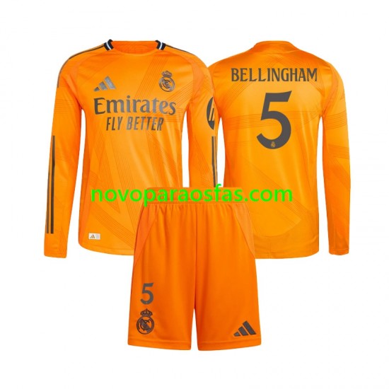 Camisolas Real Madrid Jude Bellingham 5 Criança Visitante 2024-2025 Manga Comprida