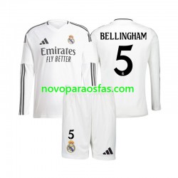 Camisolas Real Madrid Jude Bellingham 5 Criança Casa 2024-2025 Manga Comprida