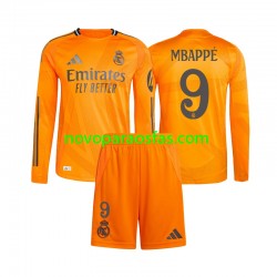 Camisolas Real Madrid Mbappé  9 Criança Visitante 2024-2025 Manga Comprida