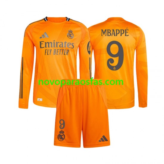 Camisolas Real Madrid Mbappé  9 Criança Visitante 2024-2025 Manga Comprida