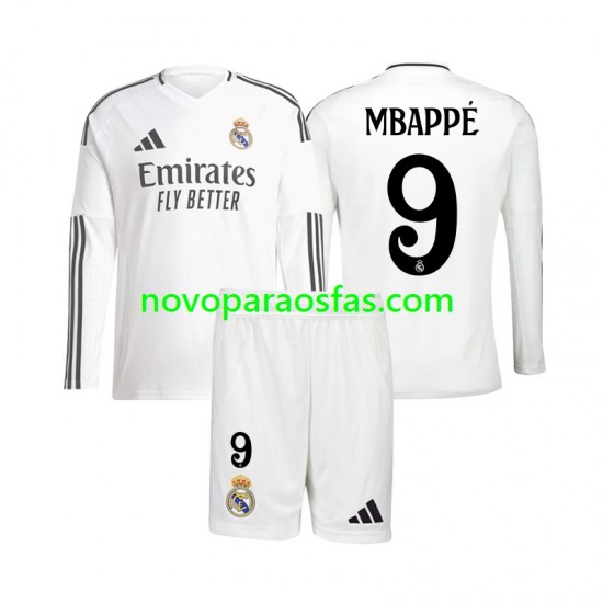 Camisolas Real Madrid Mbappé  9 Criança Casa 2024-2025 Manga Comprida