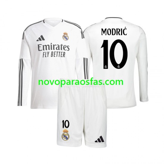 Camisolas Real Madrid Modrić  10 Criança Casa 2024-2025 Manga Comprida