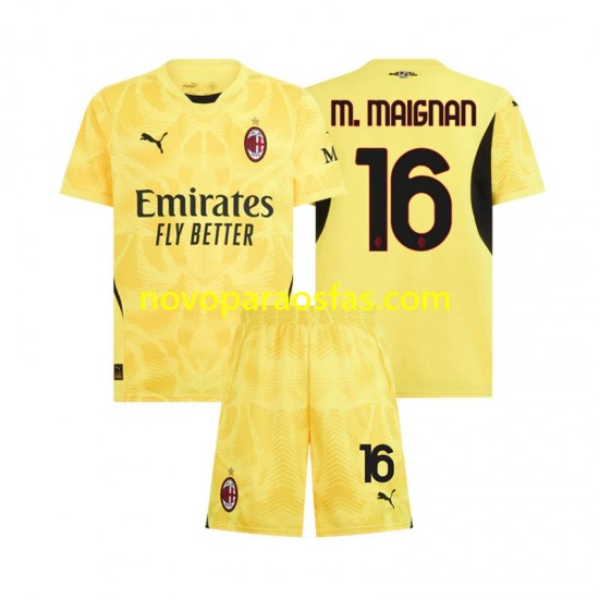 Camisolas AC Milan Mike Maignan 16 Guarda-redes Criança Visitante 2024-2025 Manga Curta