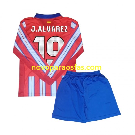 Camisolas Atlético Madrid Julian Alvarez 19 Criança Casa 2024-2025 Manga Comprida