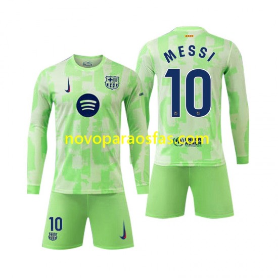 Camisolas FC Barcelona Lionel Mess 10 Criança Alternativo 2024-2025 Manga Comprida