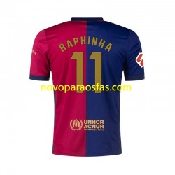 Camisolas FC Barcelona RAPHINHA 11 Homem Casa 2024-2025 Manga Curta