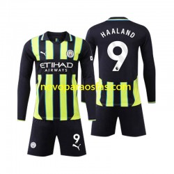 Camisolas Manchester City Erling Haaland 9 Criança Visitante 2024-2025 Manga Comprida