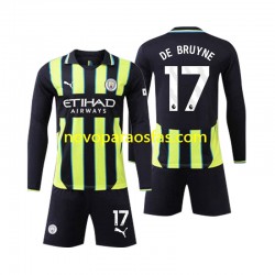Camisolas Manchester City Kevin De Bruyne 17 Criança Visitante 2024-2025 Manga Comprida