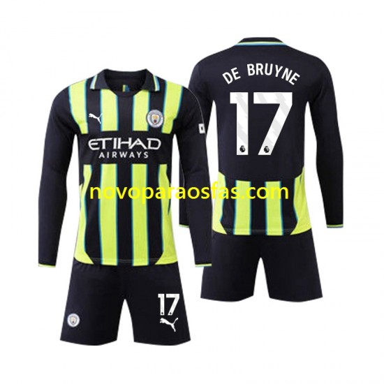 Camisolas Manchester City Kevin De Bruyne 17 Criança Visitante 2024-2025 Manga Comprida
