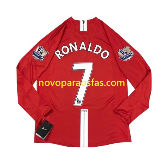 Camisolas Manchester United Cristiano Ronaldo 7 2007 Retro Homem Casa Manga Comprida