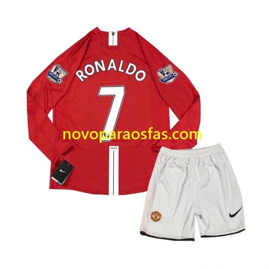 Camisolas Manchester United Cristiano Ronaldo 7 2007 Retro Criança Casa Manga Comprida