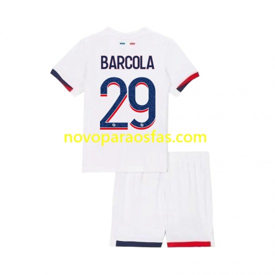 Camisolas Paris Saint-Germain Bradley Barcola 29 Criança Visitante 2024-2025 Manga Curta
