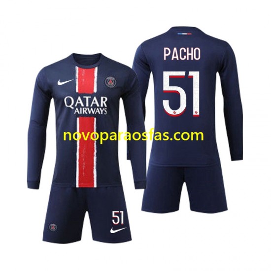 Camisolas Paris Saint-Germain Pacho 51 Criança Casa 2024-2025 Manga Comprida
