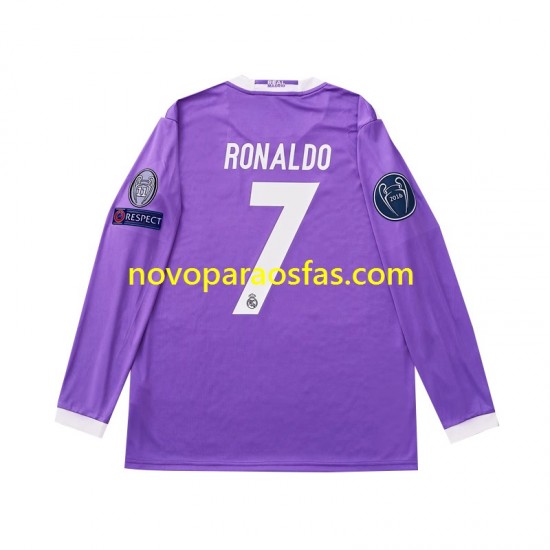Camisolas Real Madrid Cristiano Ronaldo 7 2016 Retro Homem Visitante Manga Comprida