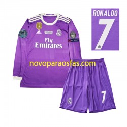Camisolas Real Madrid Cristiano Ronaldo 7 2016 Retro Criança Visitante Manga Comprida